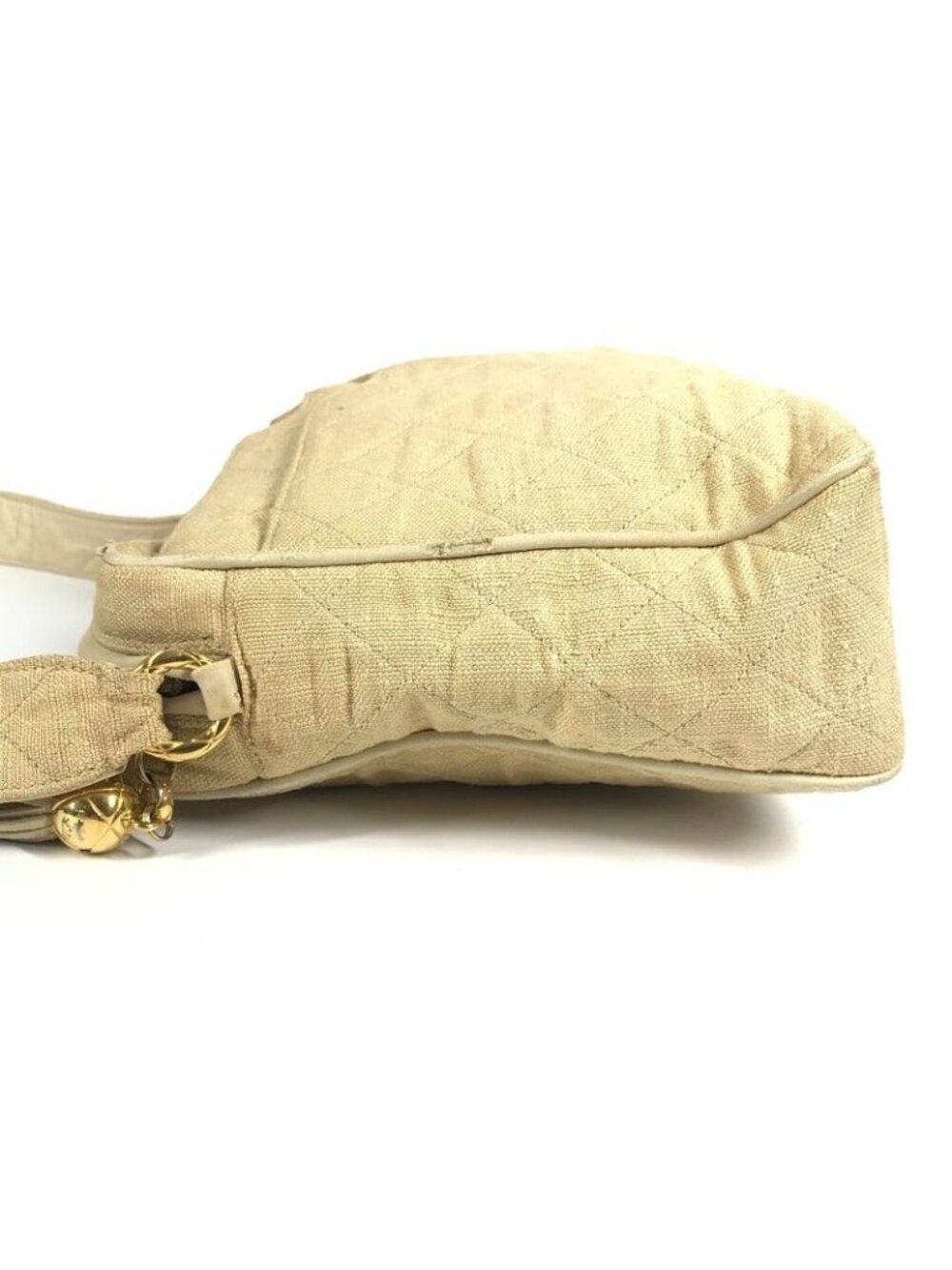 Chanel Shoulder Bag Logo Quilted Fringe Tassel Canvas Beige - Picture 3 of 9